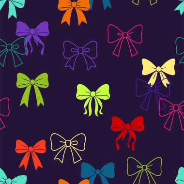 Kusursuz desenli, renkli fiyonklu, esmer arka planda kız gibi oyuncu bir tarz. Çocuklar ve moda için parlak şirin bir tasarım..