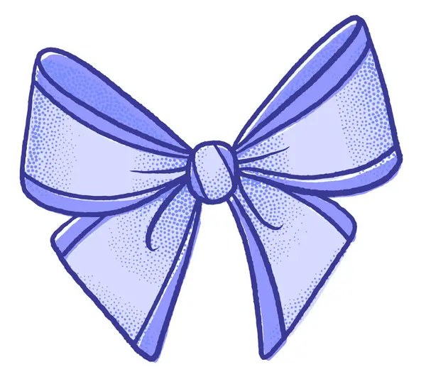El çizimi mavi fiyonk, beyaz arka planda izole edilmiş noktalı gölgeli, dekoratif kurdele klipsli şirin çizgi film tarzı..