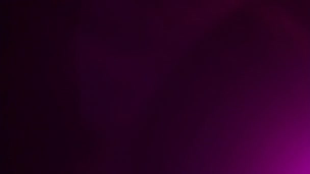 レンズの右端を滑る紫色のライトのビームからのレンズのフレアの漏出は オーバーレイのための黒い背景に対して半フレームを渡るピンクの勾配を輝かせます — ストック動画