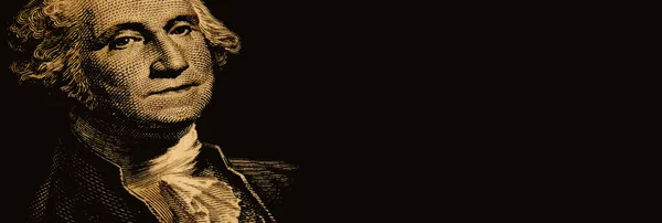 Siyah arka planda bir dolarlık banknottan George Washington portresi.