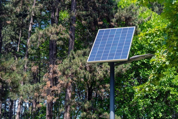 Solarmodul Gegen Holz Auf Dem Land — Stockfoto