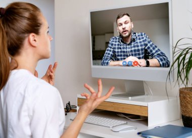 Healthcare worker and patient having online meeting. Telemedicine. Online medical consultation.