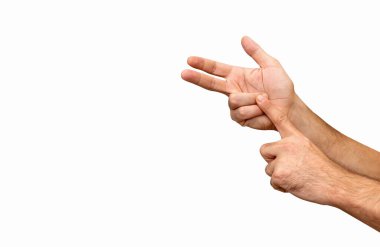 İzole erkek elleri parmaklarına güveniyor..