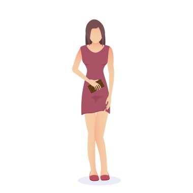 Cute cartoon illustration of a beautiful office girl in elegant dress