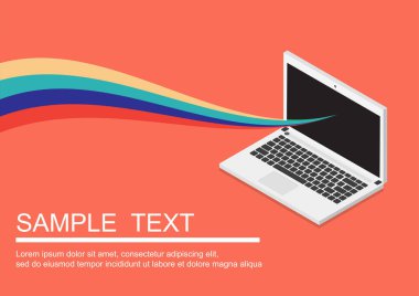 Infographic design with realistic laptop computer black wallpaper on screen can be used for workflow layout, diagram, web design. Eps 10 stock vector illustration