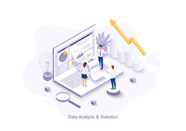 People Characters Working With Data Analysis, Business Statistic, Management, Consulting, Marketing. illustrator vector.