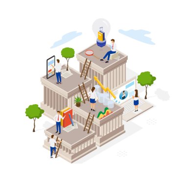 Teknoloji Kuruluşu Isometric Beste Arkaplan Kavramı İnsanlarla ve Dijital Varlıkla İlgili İlgili İlgili İllüstrasyon