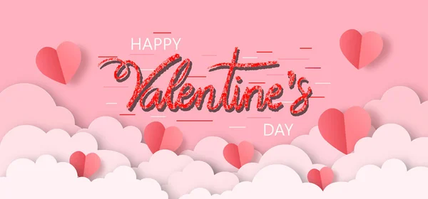 Днем Святого Валентина Текстовый Постер Ручной Надписи Розовом Фоне Бумажный — стоковый вектор