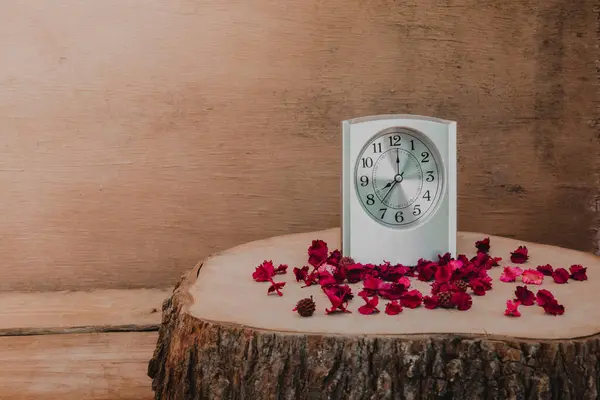 Часы Фоне Деревянных — стоковое фото