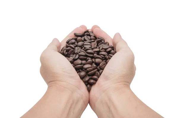 Coffee Beans Hands Isolated White Background Clipping Path — Stock Photo, Image
