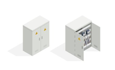 Elektrik Santrali ya da Kabine Güç Nesnesi Isometric. Vektör İllüstrasyonu