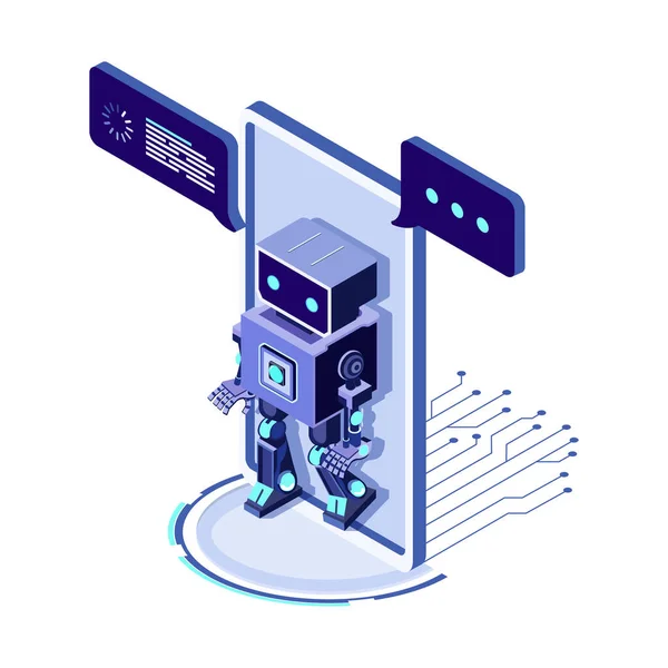 Artificiell Intelligens Bearbetning Data Smartphone Skärm Form Bot Som Kommer — Stock vektor