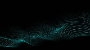 Fütürist hareketli dalga. Parlayan parçacıkların olduğu dijital arkaplan. Büyük veri görselleştirmesi. Vektör illüstrasyonu.