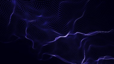 Hareketli noktalı soyut fütüristik dalga. Parçacık akışı. Vektör siber teknoloji çizimi.