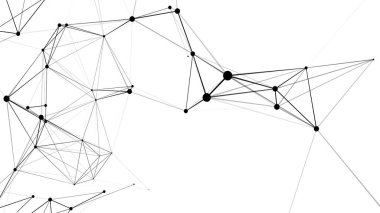 Ağ bağlantısı yapısı. Hareketli noktalar ve çizgilerle soyut beyaz arkaplan. Fütürist illüstrasyon. Dijital teknoloji tasarımı. Vektör illüstrasyonu.