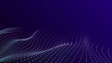 Fütürist hareketli dalga. Parlayan parçacıkların olduğu dijital arkaplan. Büyük veri görselleştirmesi. Vektör illüstrasyonu.