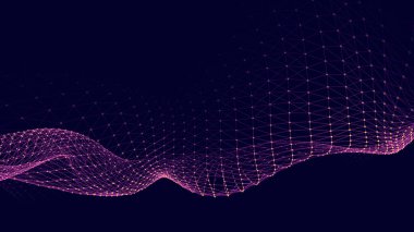 Hareketli noktalı soyut fütüristik dalga. Parçacık akışı. Vektör siber teknoloji çizimi.