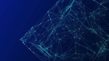 Soyut kablo kübü bağlantı noktaları ve çizgiler. Dijital engelleme zinciri konsepti ve veri transfer sistemi. Veri hücrelerinin depolanması. Vektör illüstrasyonu.