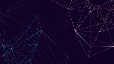 Ağ bağlantısı yapısı. Hareketli noktalar ve çizgilerle soyut mavi arkaplan. Fütürist illüstrasyon. Dijital teknoloji tasarımı. Vektör illüstrasyonu.