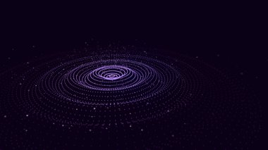 Fütürist hareketli daire dalgası. Parlayan parçacıkların olduğu dijital arkaplan. Büyük veri görselleştirmesi. Vektör illüstrasyonu.