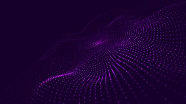 Fütürist hareketli daire dalgası. Parlayan parçacıkların olduğu dijital arkaplan. Büyük veri görselleştirmesi. Vektör illüstrasyonu.