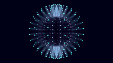 Noktalardan ve çizgilerden oluşan mavi küre. Modern kablo elementleri. Teknoloji ağı küresi. Vektör illüstrasyonu.