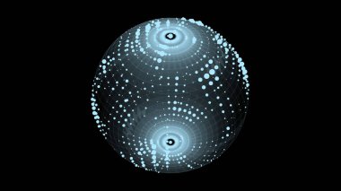 Noktalardan ve çizgilerden oluşan mavi küre. Modern kablo elementleri. Teknoloji ağı küresi. Vektör illüstrasyonu.