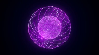 Puan ve çizgilerden oluşan pembe küre. Modern kablo elementleri. Teknoloji ağı küresi. 3d oluşturma.