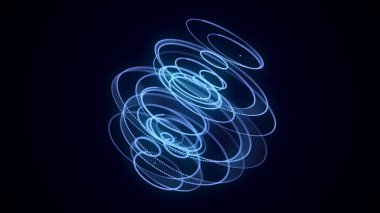 Noktalardan ve çizgilerden oluşan mavi küre. Modern kablo elementleri. Teknoloji ağı küresi. 3d oluşturma.