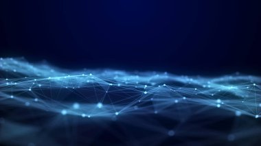 Uzayda hareket eden nokta ve çizgilerin olduğu soyut dalga arkaplanı rengi. Teknoloji çizimi. Gelecekçi modern dinamik dalga. 3d oluşturma.