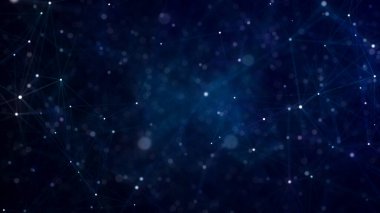 Ağ bağlantısı yapısı. Hareketli noktalar, çizgiler ve üçgenlerle soyut mavi arkaplan. Fütürist illüstrasyon. Dijital teknoloji tasarımı. 3d oluşturma