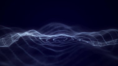 Hareketli noktalı soyut daire dalgası. Parçacık akışı. Siber teknoloji çizimi. 3d oluşturma.