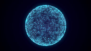 Noktalardan ve çizgilerden oluşan mavi küre. Modern kablo elementleri. Teknoloji ağı küresi. 3d oluşturma.