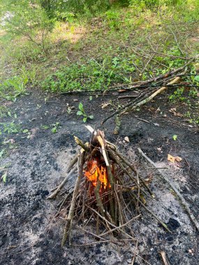 Ormanda şenlik ateşi, açık havada kamp.