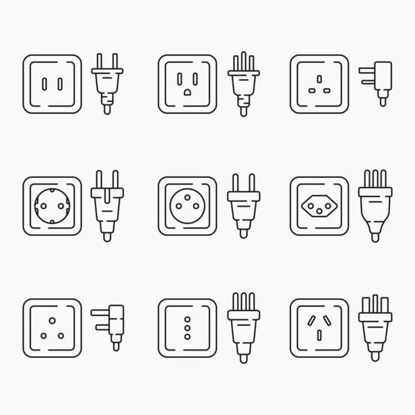 stock vector power outlet plug world standards line icons set vector flat illustration