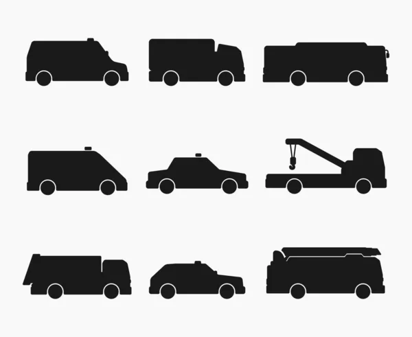 Ville Service Voiture Transport Camion Forme Icône Ensemble Vecteur Plat — Image vectorielle