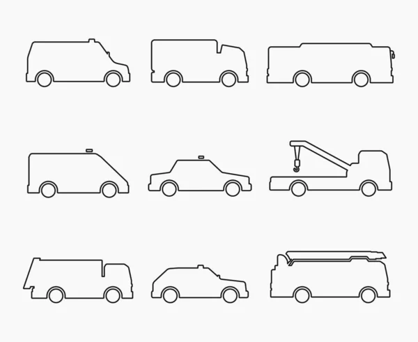 城市服务汽车运输线图标集矢量平面插图 — 图库矢量图片