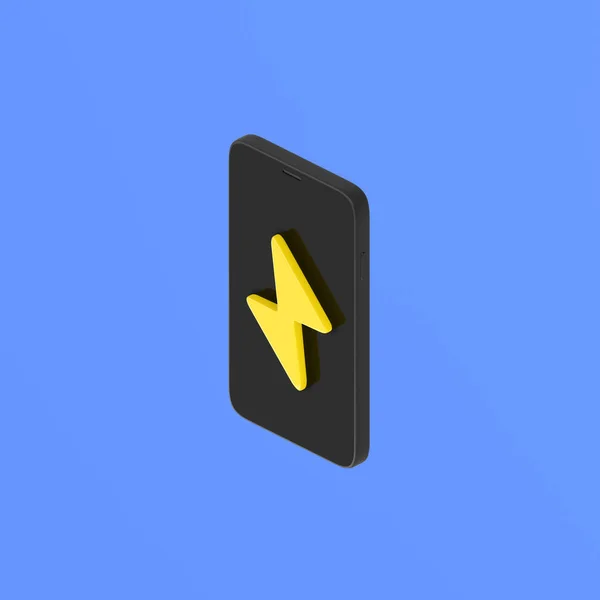 isometric smartphone on charging cable lightning icon cartoon style 3d rendering