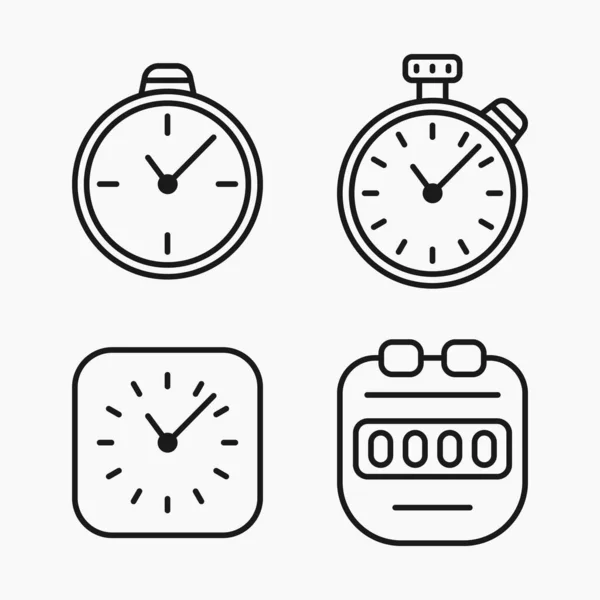 Stopwatch Timer Basic Line Icon Set Vector Flat Illustration — Stock Vector