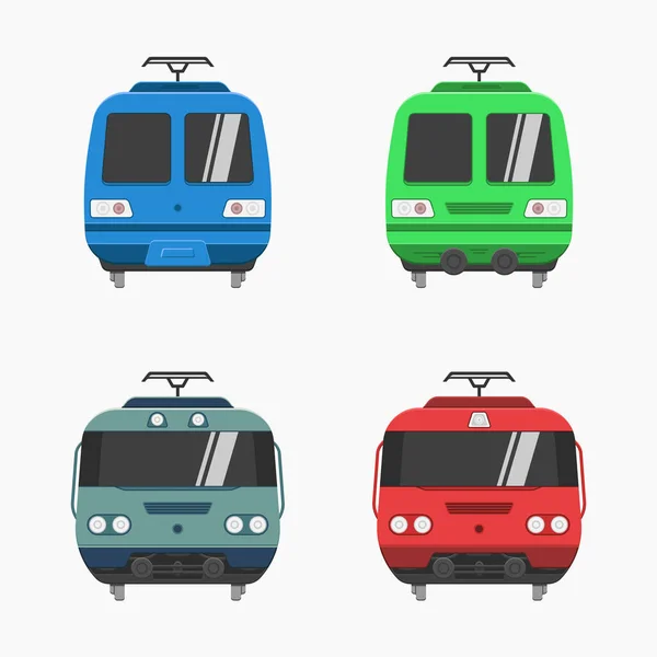 Public Transport Train Front View Icons Vector Flat Illustration — Vector de stock