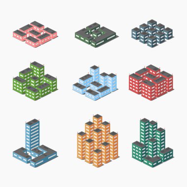 Şehir merkezi blok izole edilmiş izometrik harita vektörü düz illüstrasyon