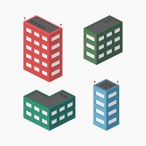 Cidade Isométrica Apartamento Escritório Edifício Conjunto Isolado Vetor Plana Ilustração — Vetor de Stock