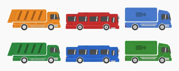 Město Servise Auto Truck Bus Set Vektor Ploché Ilustrace — Stockový vektor