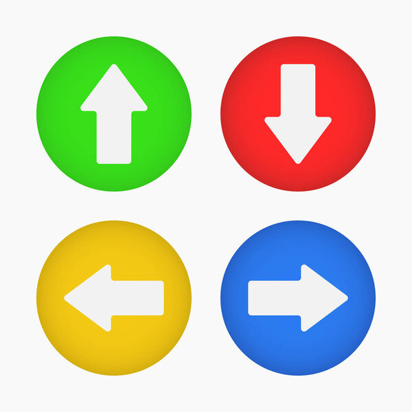 Arrow sign icon set. Simple color circle shape internet button on gray background vector flat illustration web design elements