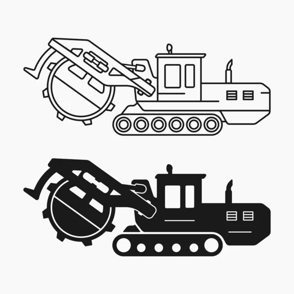 Roue Trancheuse Construction Machine Ligne Forme Icône Vecteur Plat Illustration — Image vectorielle