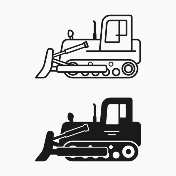 Construction Bulldozer Ligne Forme Icône Vecteur Plat Illustration — Image vectorielle