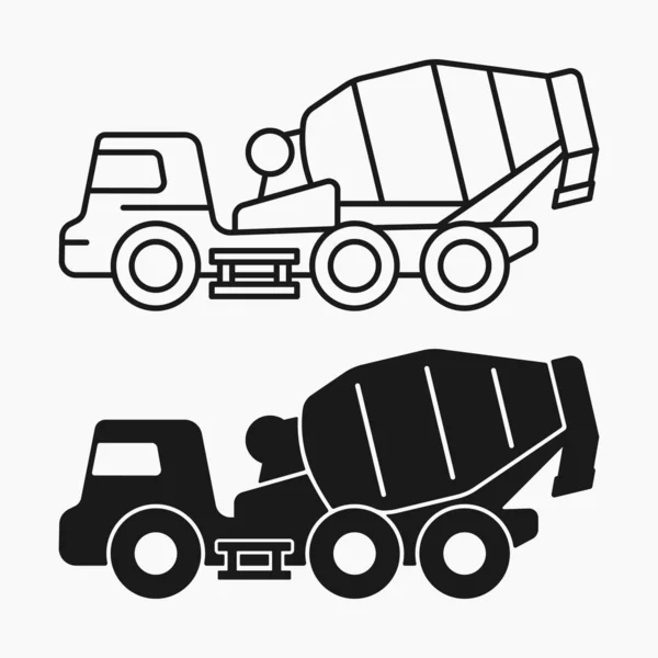 Bétonnière Camion Construction Machine Ligne Forme Icône Vecteur Plat Illustration — Image vectorielle