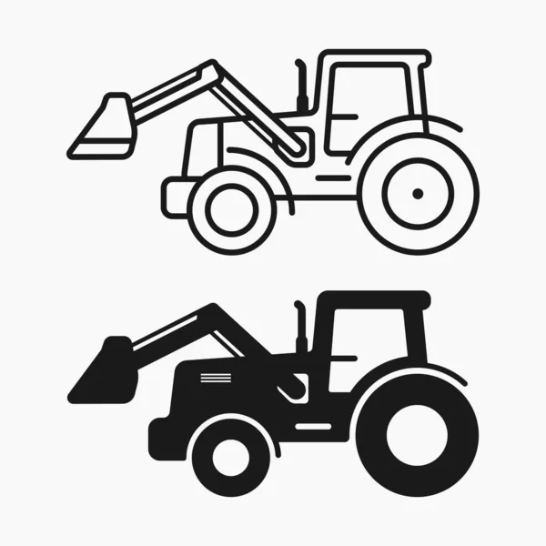 Tracteur Avec Icône Forme Ligne Chargeur Vecteur Illustration Plate — Image vectorielle