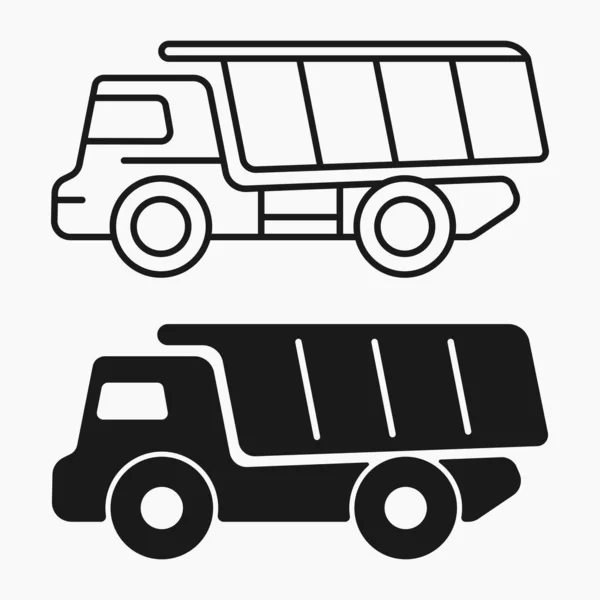 Κατασκευή Χωματερή Φορτηγών Γραμμή Σχήμα Εικονίδιο Διάνυσμα Επίπεδη Εικόνα — Διανυσματικό Αρχείο
