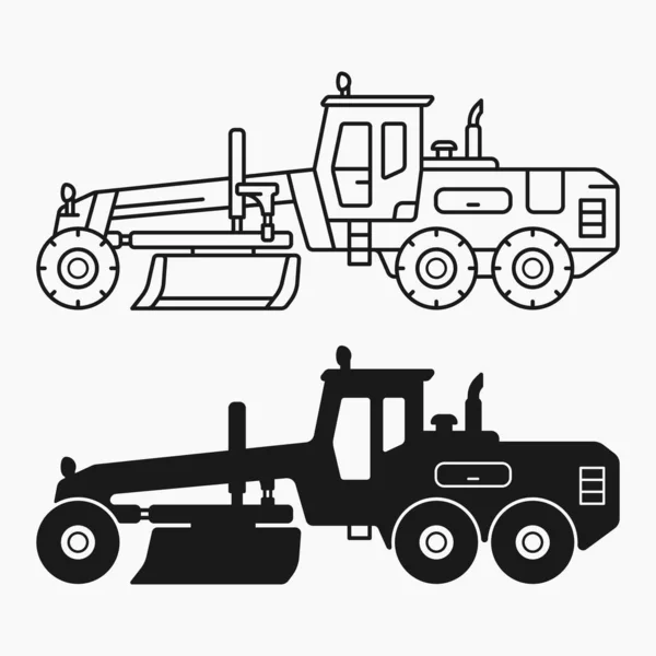 Niveleuse Construction Machine Ligne Forme Icône Vecteur Plat Illustration — Image vectorielle